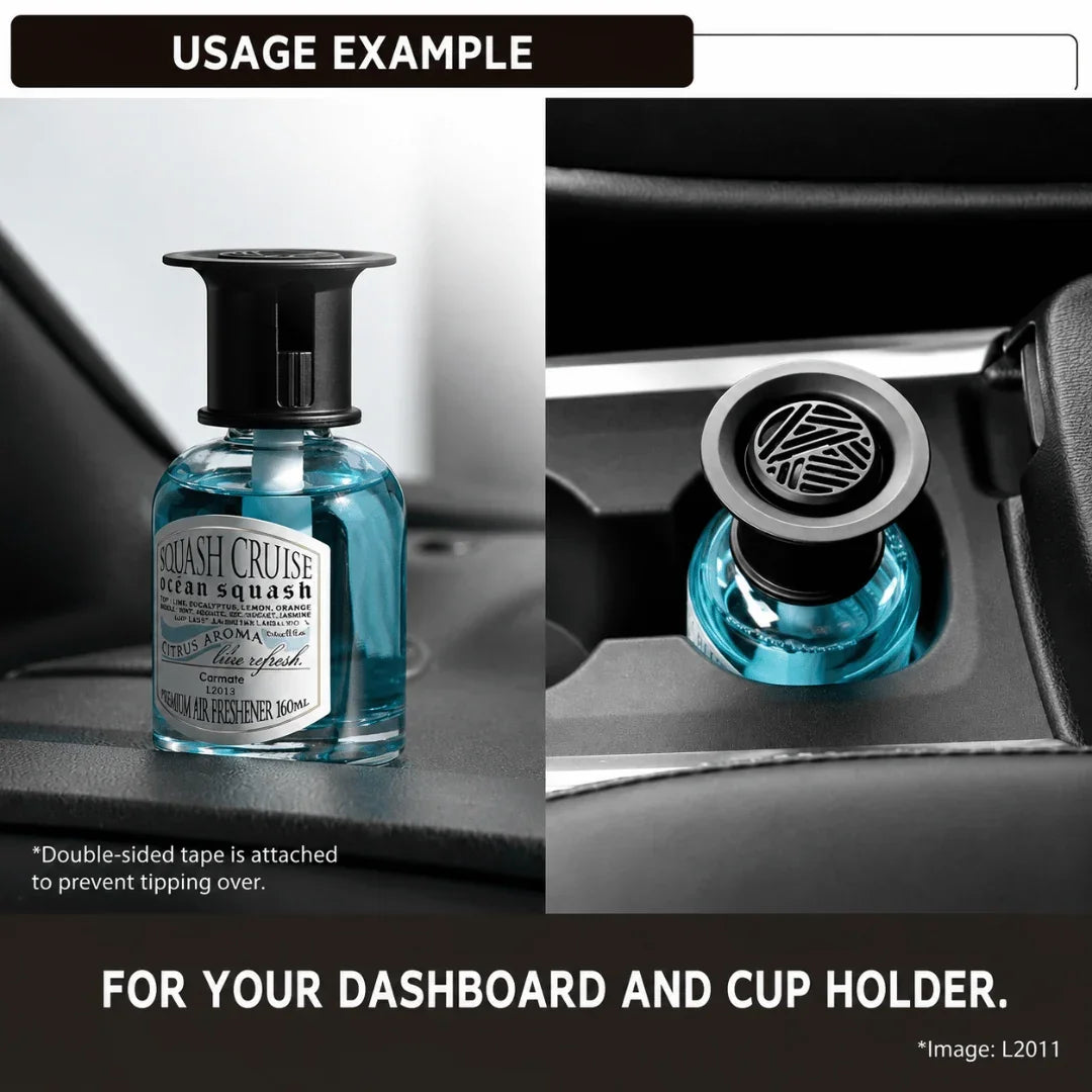 Carmate Squash Cruise Liquid Lime Squash Car Perfume – 160ml Long Lasting Citrus Air Freshener, Compact Design for Cup Holder & Dashboard