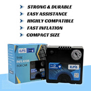 Elpis car tyre inflator with pressure gauge, compact & durable for fast inflation
