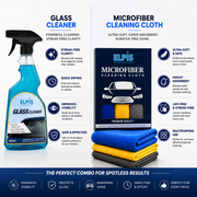 Elpis Glass Cleaner & Microfiber Cloth 350 GSM – Pack of 3