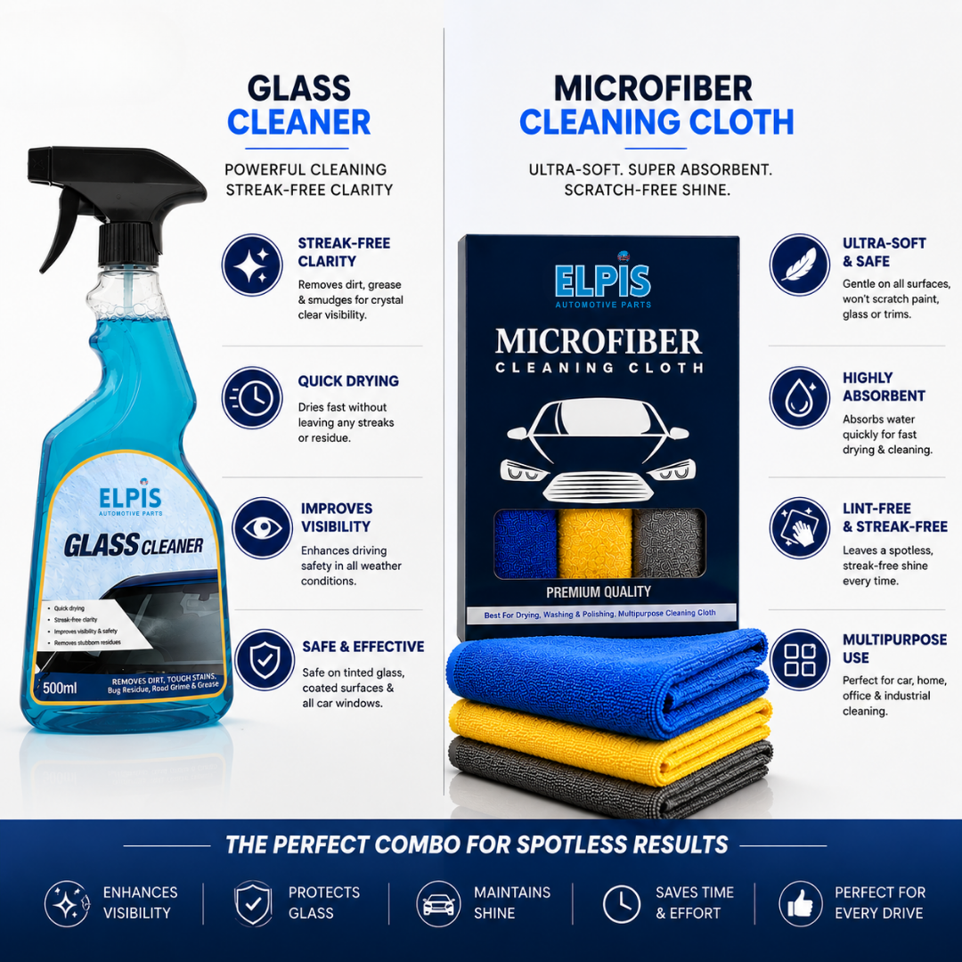 Elpis Glass Cleaner & Microfiber Cloth 350 GSM – Pack of 3