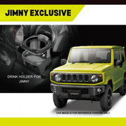 Jimny exclusive drink holder for Suzuki Jimny car interior accessory, shown with yellow SUV reference