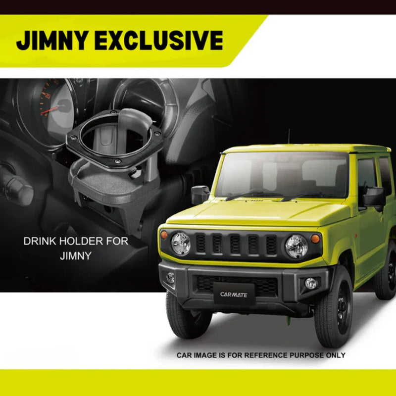 Jimny exclusive drink holder for Suzuki Jimny car interior accessory, shown with yellow SUV reference