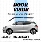 Chrome Door Visor for Maruti Suzuki Swift (2022 Onwards) | Set of 4 with 3M Tape