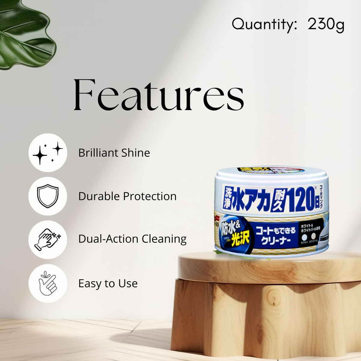 Soft99 Coating & Cleaning Wax – For White & Pearl White Cars | All-in-One Cleaner, Polish & Protective Wax | Hydrophobic Shine with 120-Day Durability