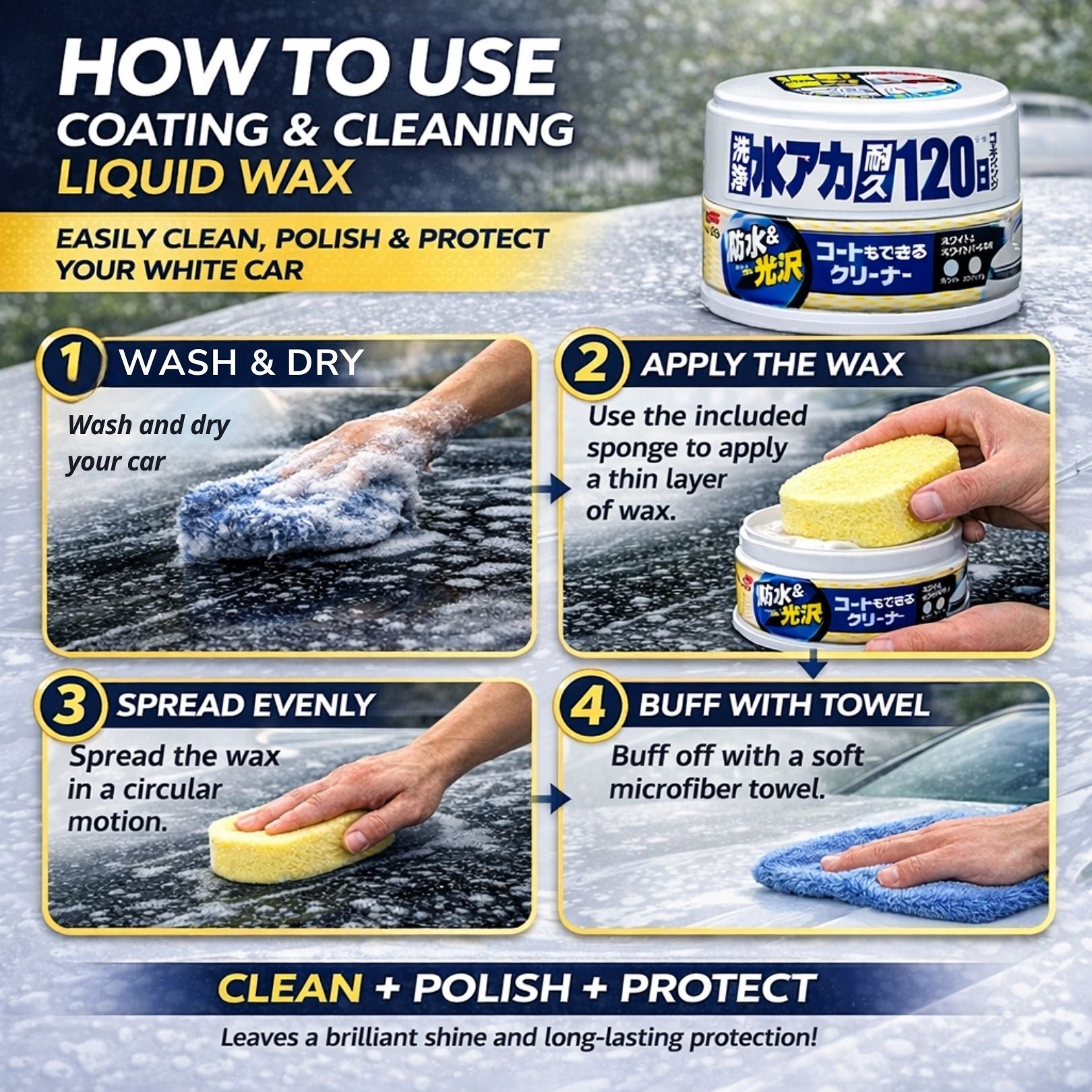 Soft99 Coating & Cleaning Wax – For White & Pearl White Cars | All-in-One Cleaner, Polish & Protective Wax | Hydrophobic Shine with 120-Day Durability