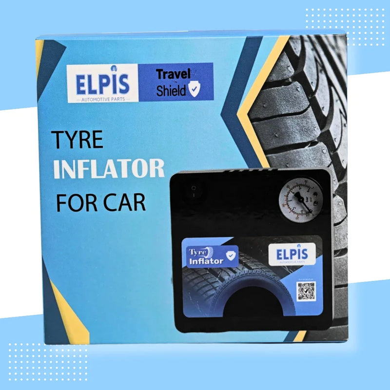 Elpis Travel Shield tyre inflator for car with pressure gauge, automotive accessory for vehicle maintenance
