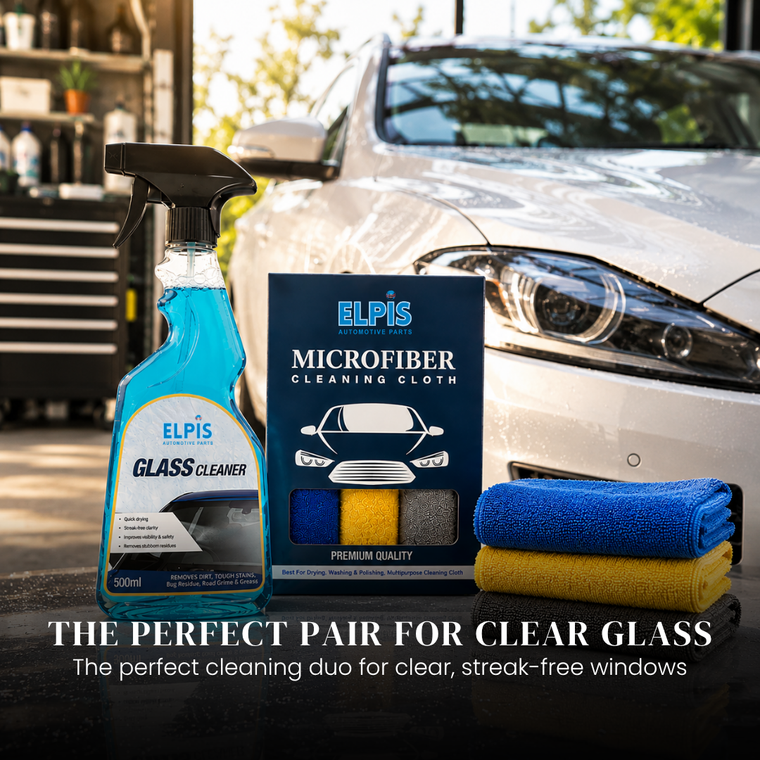 Elpis Glass Cleaner & Microfiber Cloth 350 GSM – Pack of 3