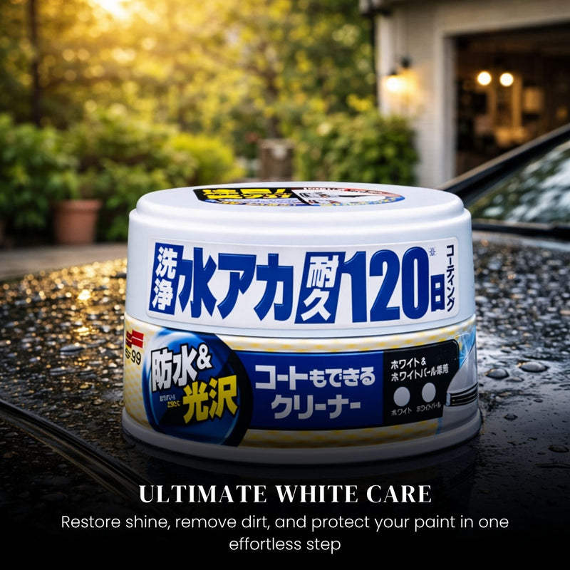 Soft99 Coating & Cleaning Wax – For White & Pearl White Cars | All-in-One Cleaner, Polish & Protective Wax | Hydrophobic Shine with 120-Day Durability