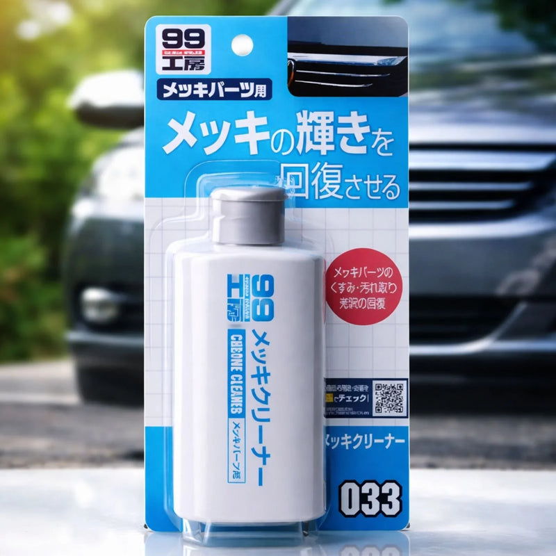Soft99 Chrome Cleaner – 125ml | Non-Abrasive Liquid Polish for Chrome Parts – Restores Shine & Mirror Finish – Easy-to-Use Emulsion for Grills, Bumpers, Exhaust Pipes & More