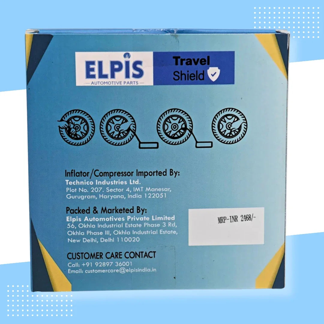 Elpis Travel Shield inflator compressor box for car tire repair, automotive accessory with MRP INR 2468