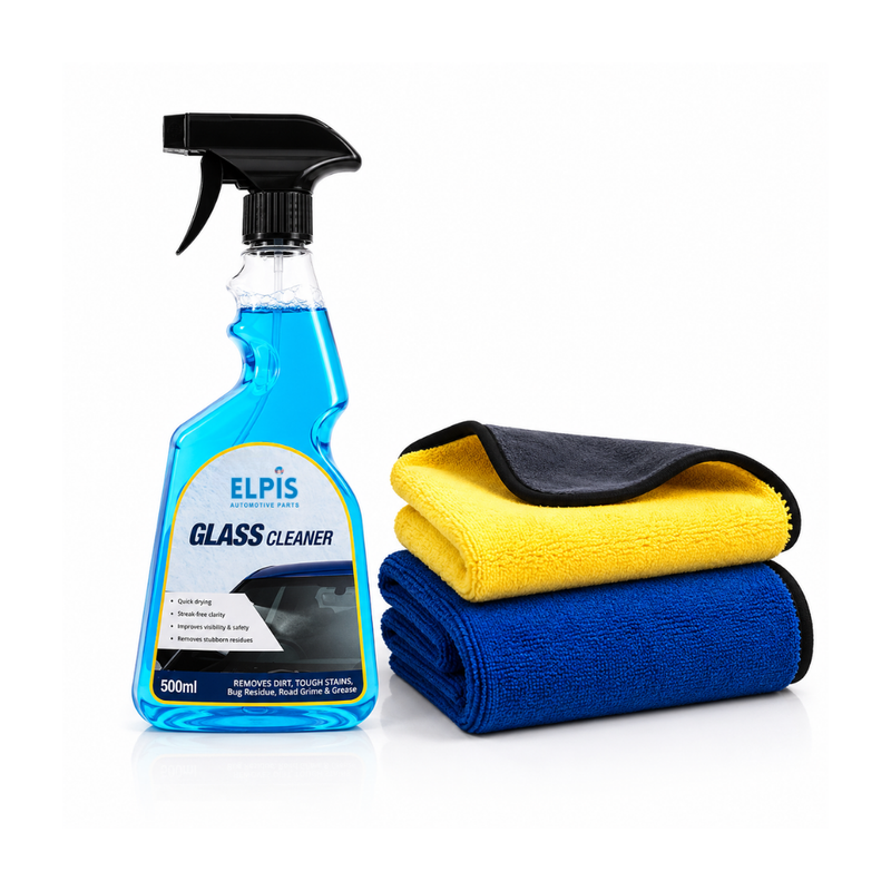 Elpis Glass Cleaner & Microfiber Cloth 600 GSM – Pack of 2