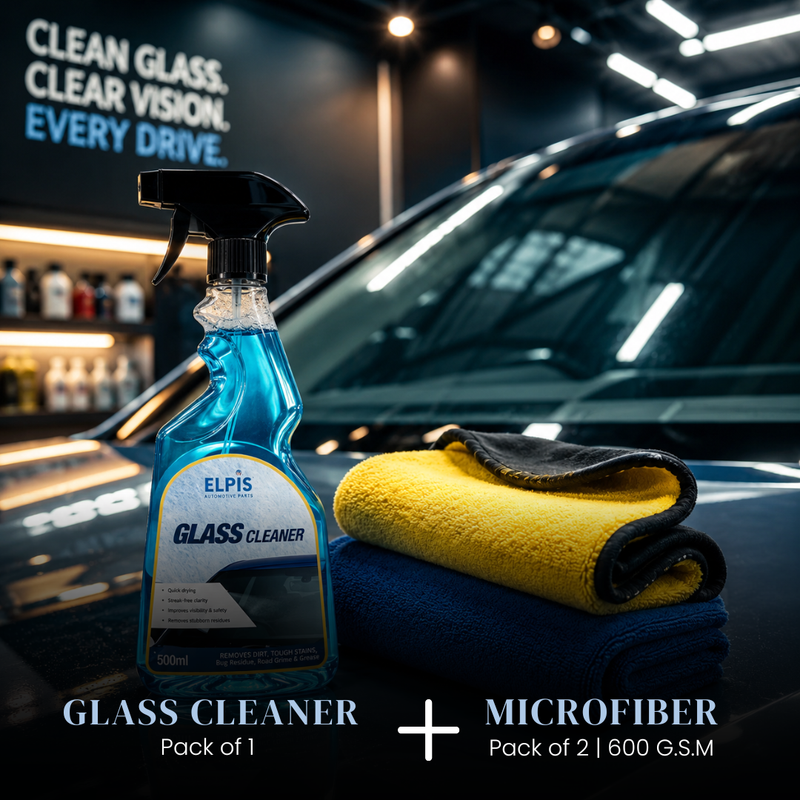Elpis Glass Cleaner & Microfiber Cloth 600 GSM – Pack of 2