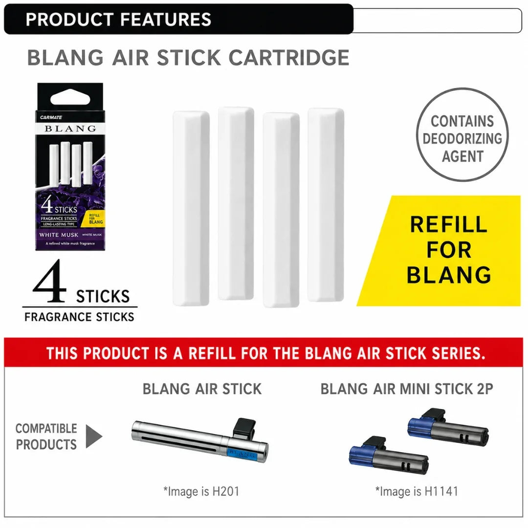 Blang Air Stick Car Perfume Refill – White Musk Fragrance Cartridge for AC Vent Perfume Stick