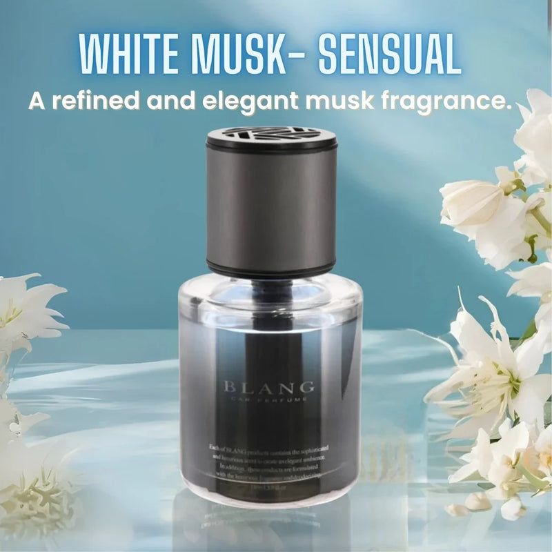 White Musk car perfume with elegant floral design, long-lasting fragrance for vehicle interiors