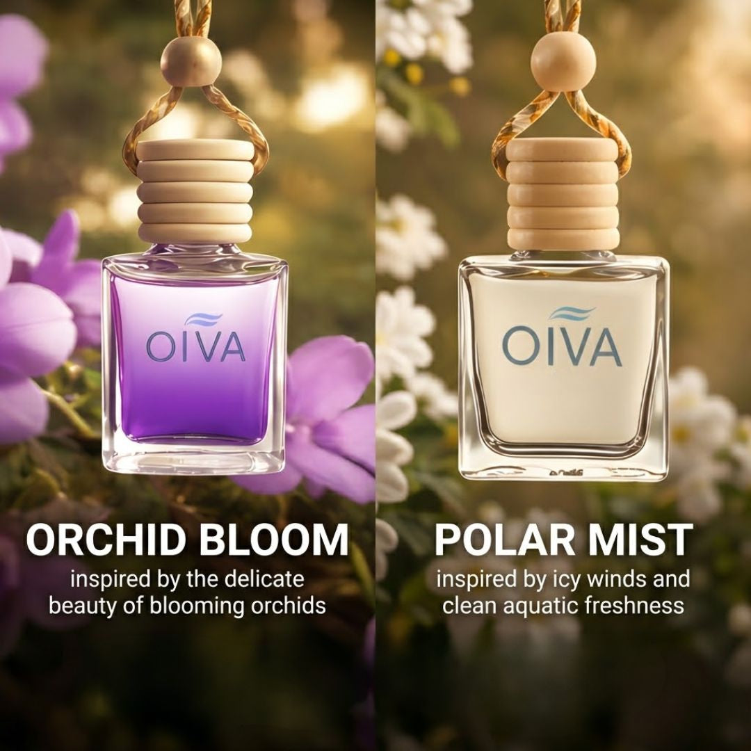 Elpis OIVA Orchid Bloom + Polar Mist Car Perfume Combo (Pack of 2) – Long-Lasting Luxury Car Air Freshener with Lemon Citrus, Jasmine, Lily & Fresh Floral Notes