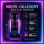 Neon gradient car perfume bottle with 160ml capacity, thick black wick, deodorizing formula, lasts 60 days