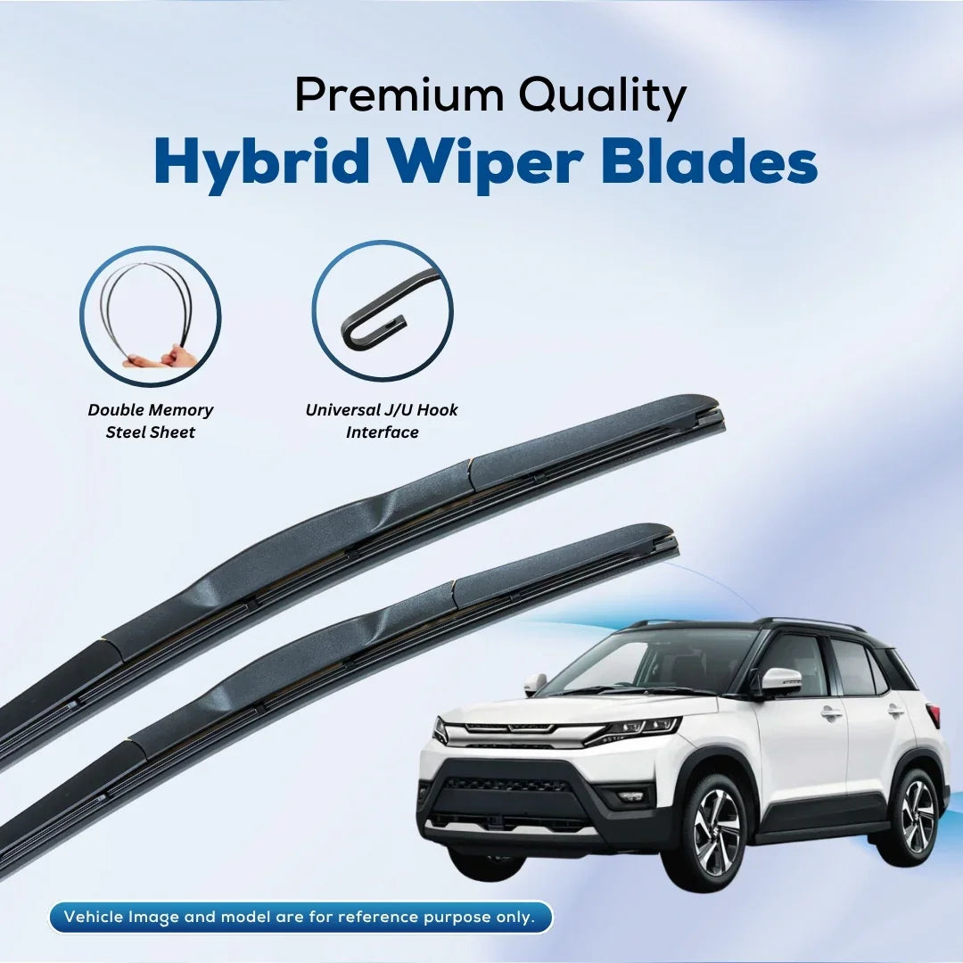Premium hybrid wiper blades with double memory steel sheet and universal J/U hook for cars