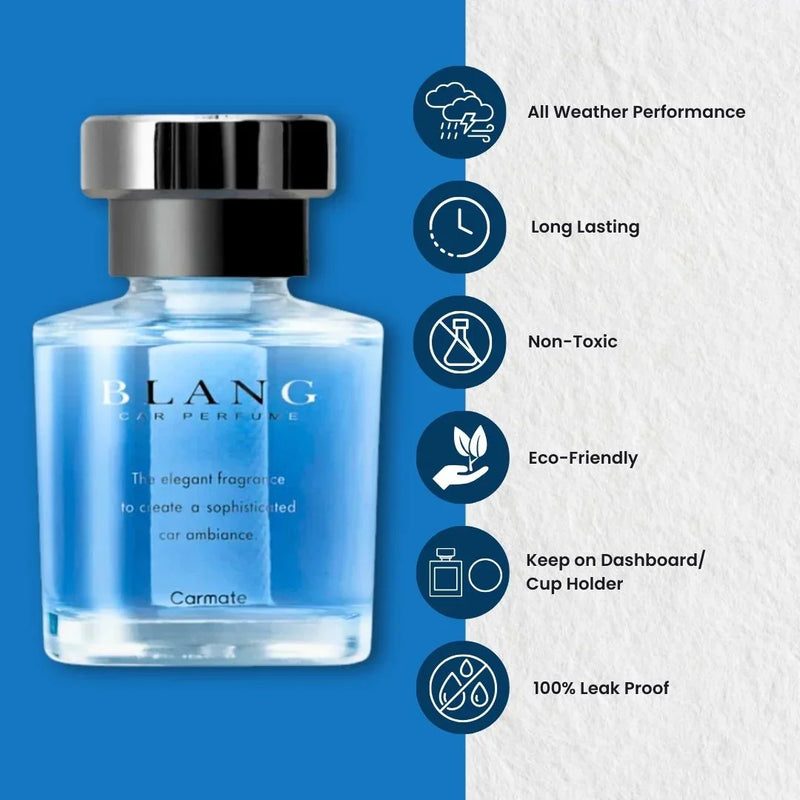 BLANG Carmate car perfume bottle with long-lasting, eco-friendly, leak-proof features for dashboard use