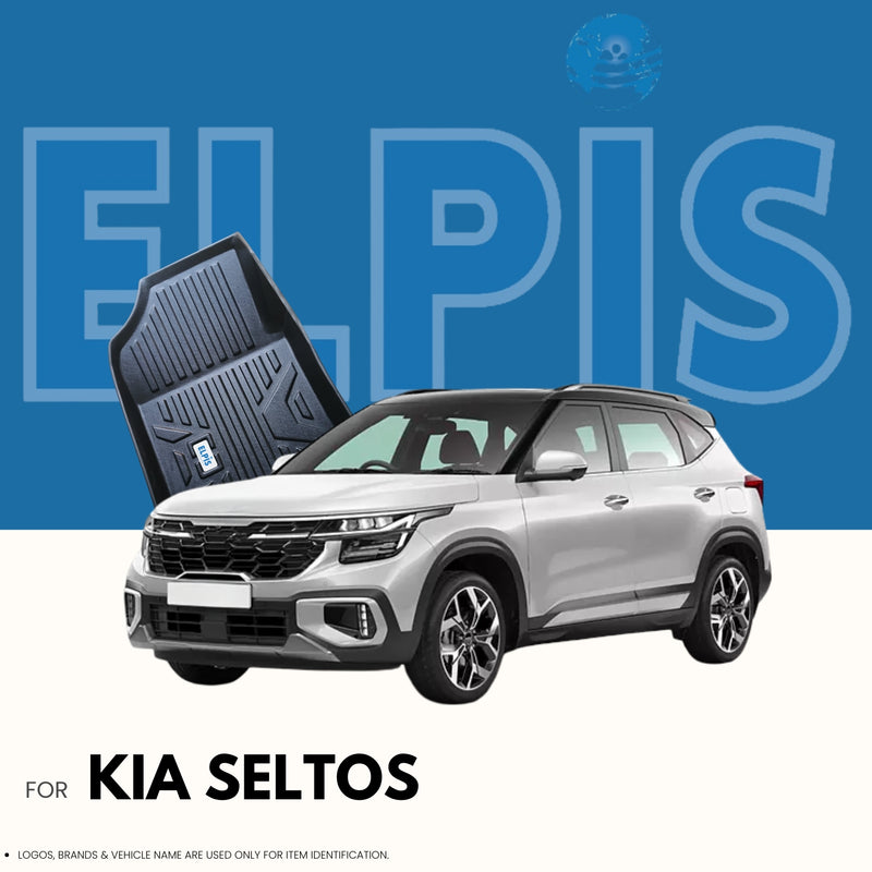 Black car floor mat for Kia Seltos SUV, premium automotive accessory with textured design