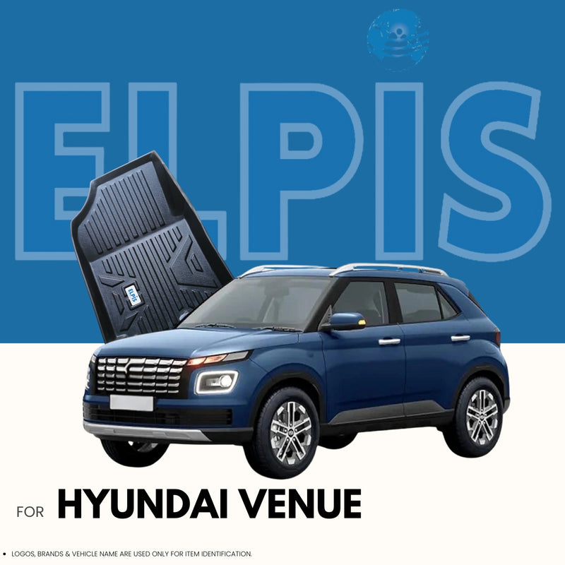 Black car floor mat for Hyundai Venue SUV, premium automotive accessory with textured grip design