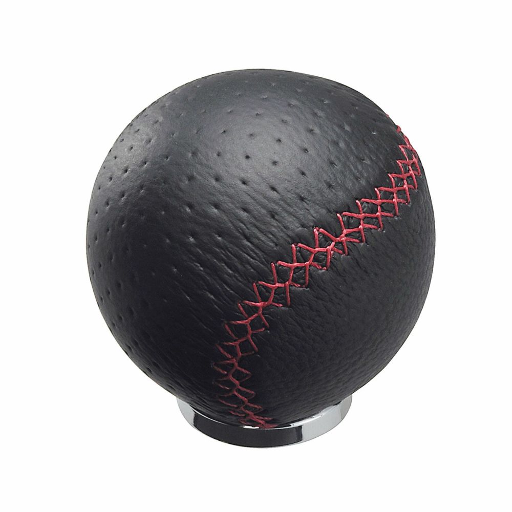 Leather knob with red stitching