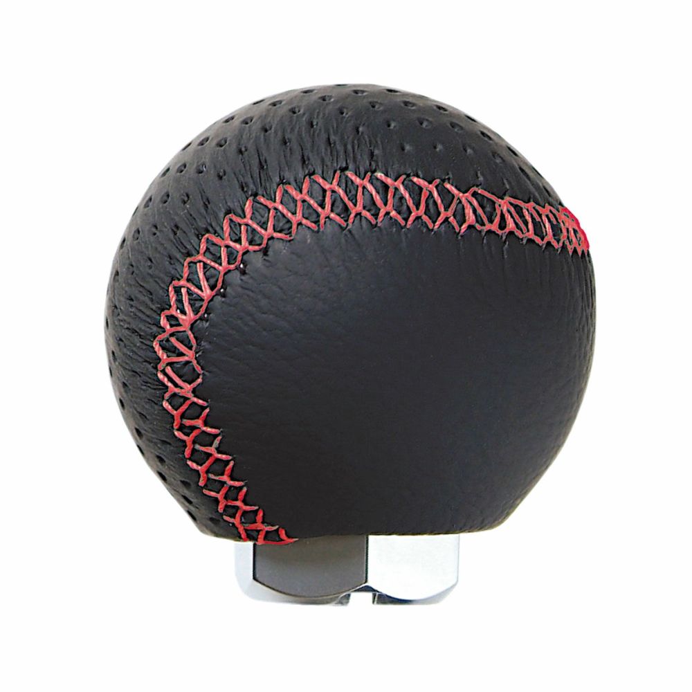 Leather knob with red stitching