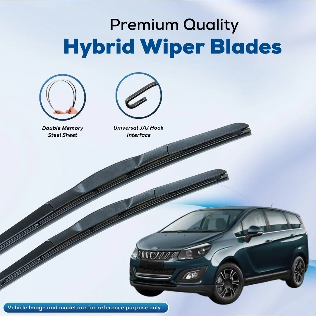 Premium hybrid wiper blades with double memory steel sheet and universal J/U hook for clear visibility