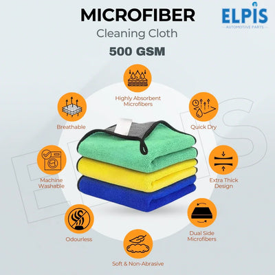 Microfiber Cleaning Cloth (500GSM) - Heavy Duty and Ultra Absorbent, Ideal for Car Detailing and Home Cleaning Pack of 3