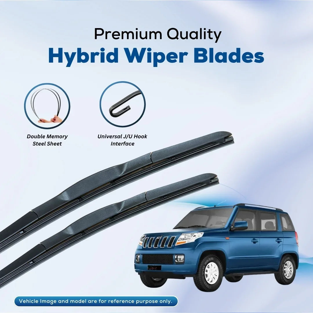 Premium hybrid wiper blades with double memory steel sheet and universal J/U hook for cars