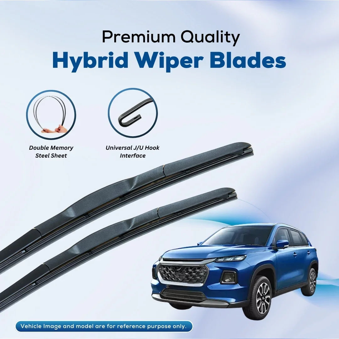 Premium hybrid wiper blades with double memory steel sheet and universal J/U hook for cars