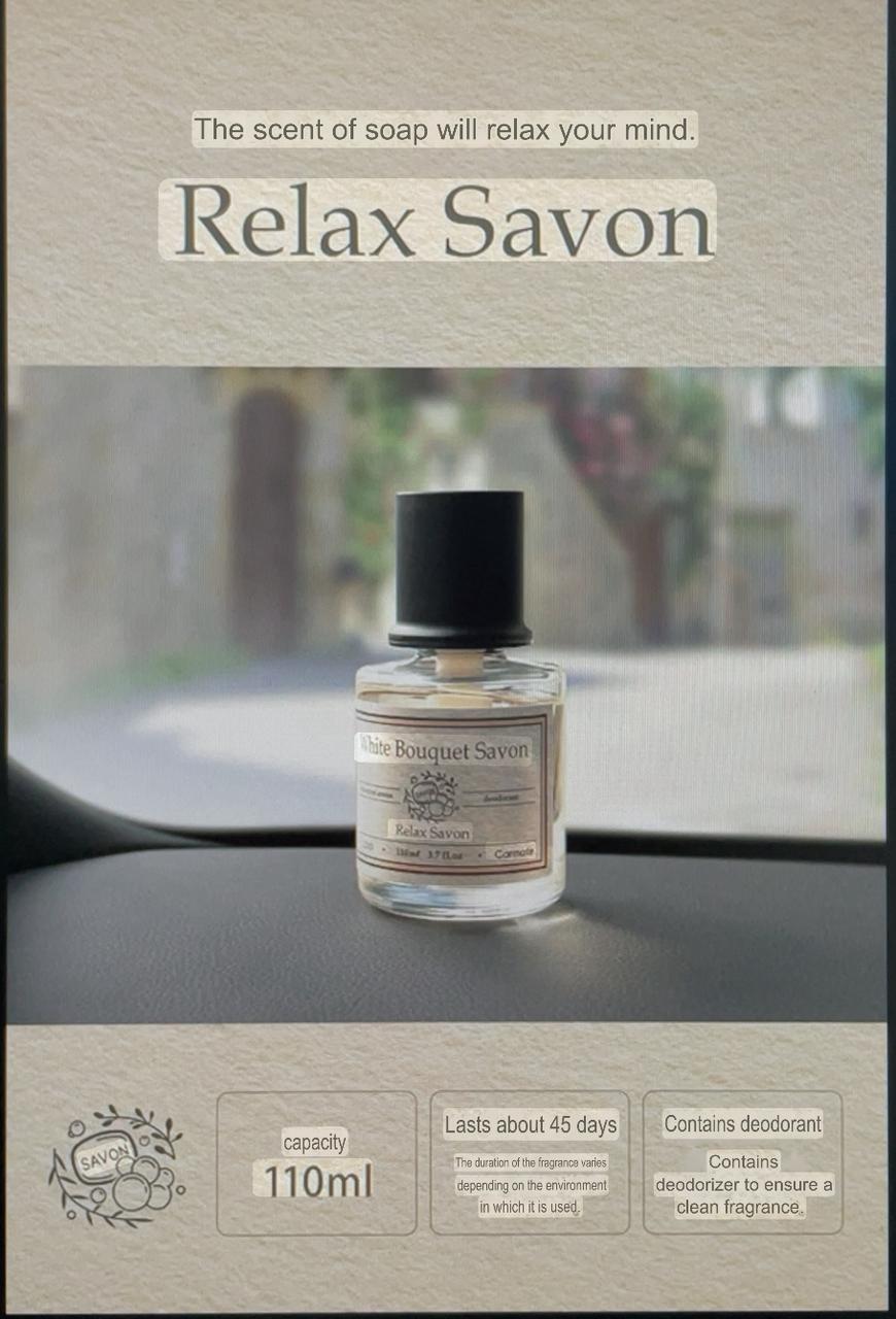 Carmate White Bouquet Savon – Relax Soap Car Air Freshener (110ml, Liquid Type)