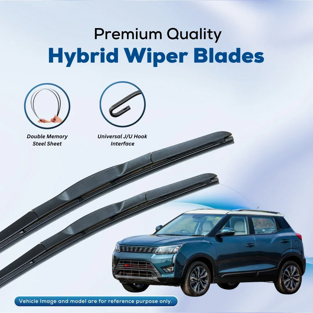 Premium hybrid wiper blades with double memory steel sheet and universal J/U hook interface for cars