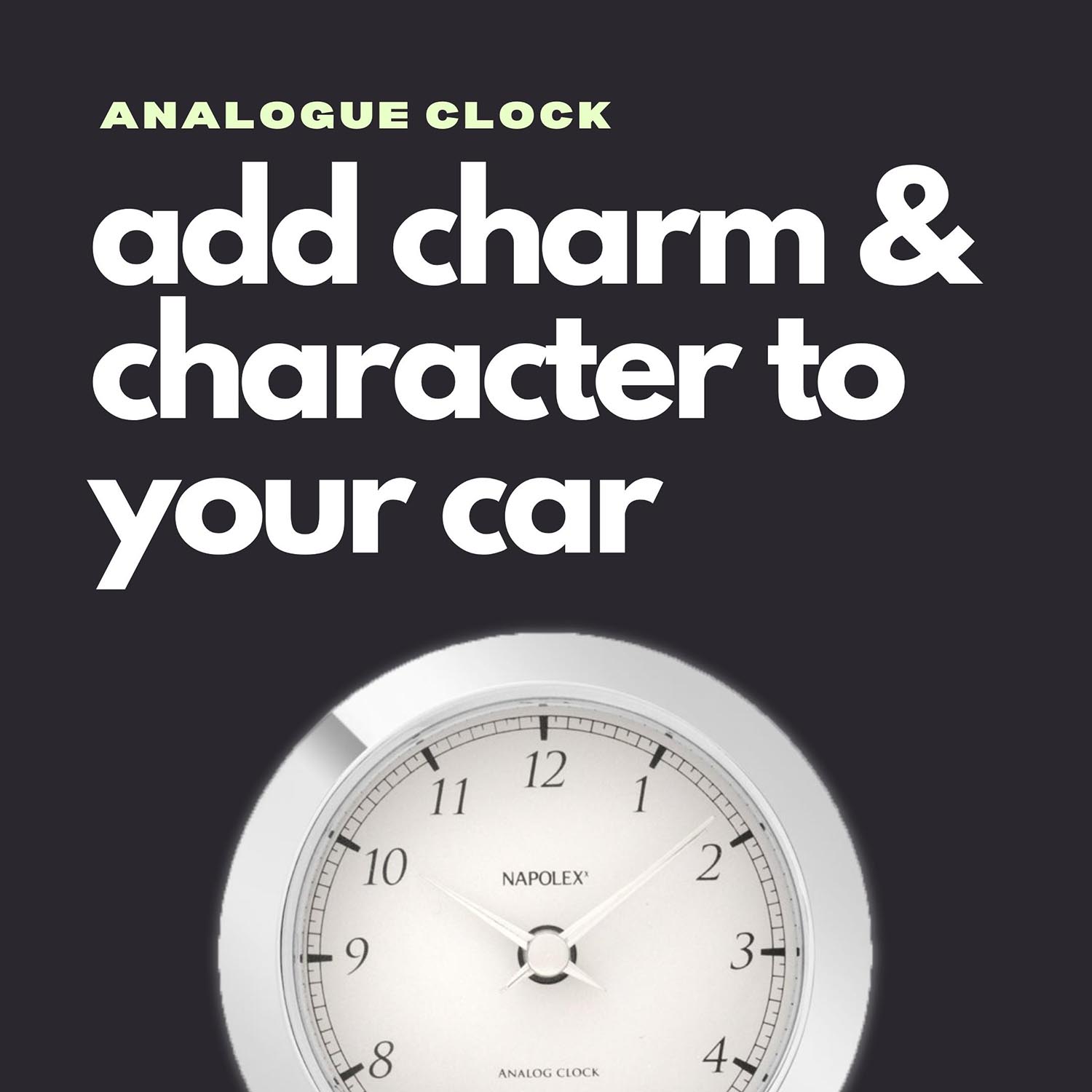 Analog Car Dashboard Clock - Chrome Finish