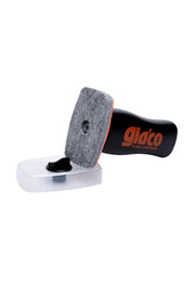 Glaco Glass Compound Roll On bottle tilted showing felt polishing pad
